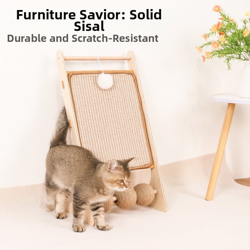 Πίνακας γρατσουνίσματος για γάτες — κάθετος L-σχήματος, από συμπαγές ξύλο, ανθεκτικό στη φθορά, αποσπώμενο παιχνίδι, απλό στυλ