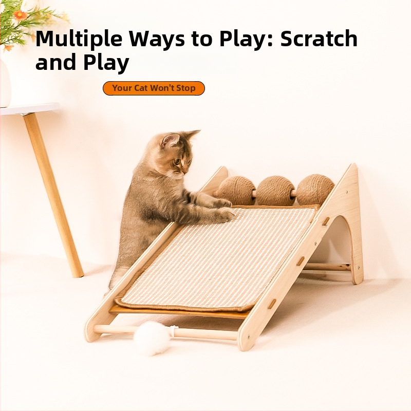 Πίνακας γρατσουνίσματος για γάτες — κάθετος L-σχήματος, από συμπαγές ξύλο, ανθεκτικό στη φθορά, αποσπώμενο παιχνίδι, απλό στυλ