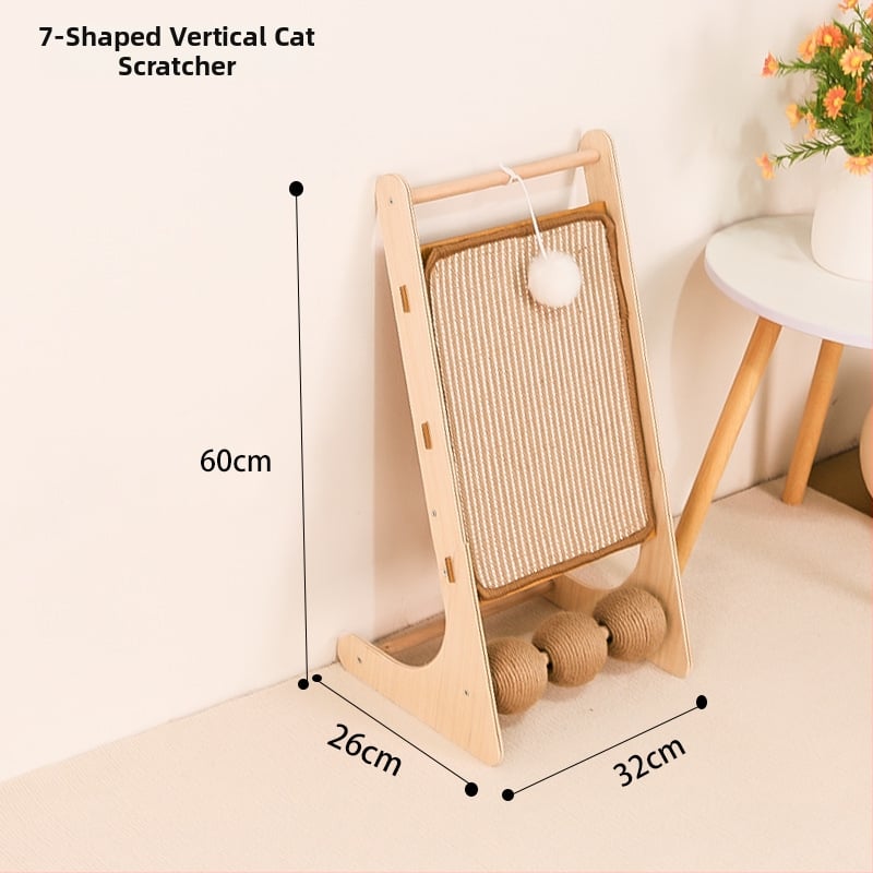 Πίνακας γρατσουνίσματος για γάτες — κάθετος L-σχήματος, από συμπαγές ξύλο, ανθεκτικό στη φθορά, αποσπώμενο παιχνίδι, απλό στυλ