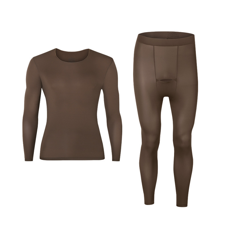 Muški nylon termalni osnovni sloj set: jednobojni komplet s dugim rukavima top i hlače, zaobljen vrat, srednja debljina 141–160 g/m², 80–90% nylon