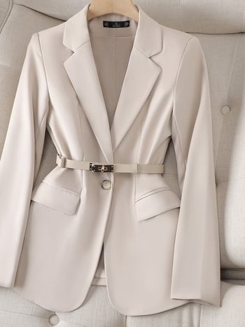 Дамско сако с костюмска яка, дълги ръкави, полиестер, ретро стил