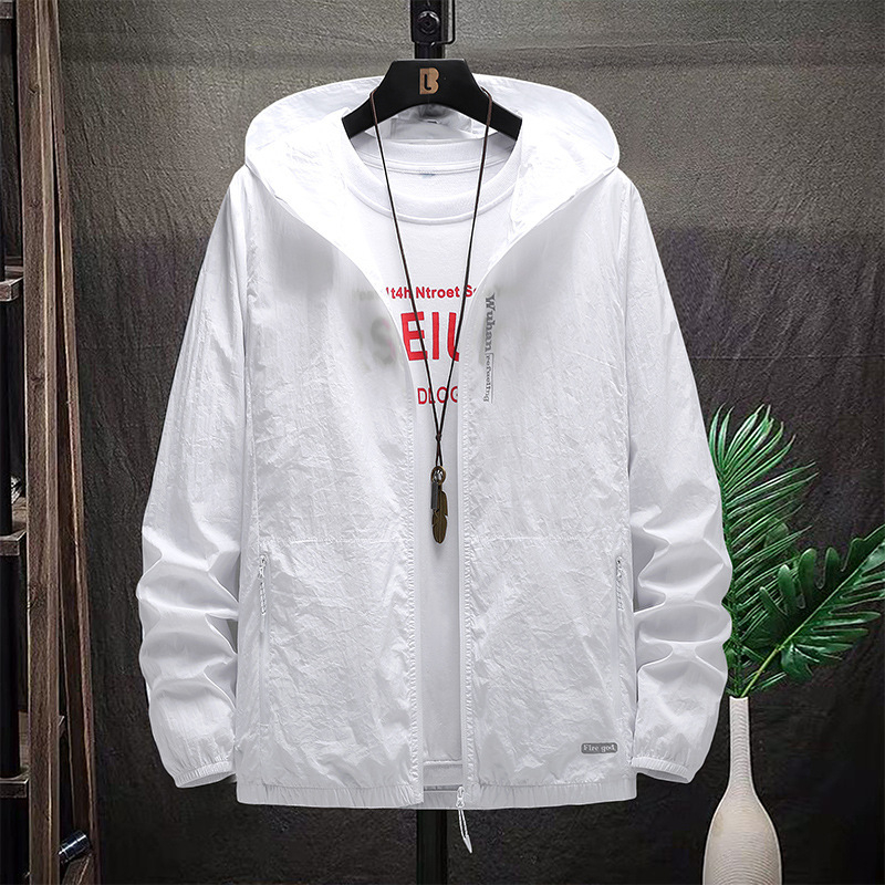 Muška ljetna lagana jakna s kapuljačom, slim-fit kroj, od najlona, s džepovima na zip