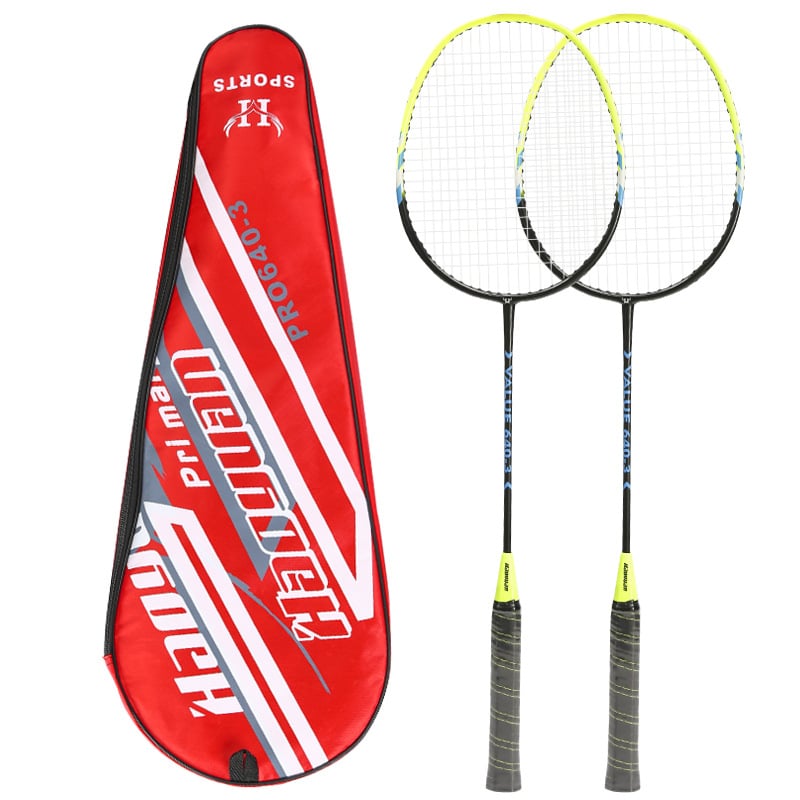 Raketa za badminton – okvir od aluminijske legure, jednodijelni integrirani dizajn, težina 95–100 g, set od dvije rakete, najlon žice