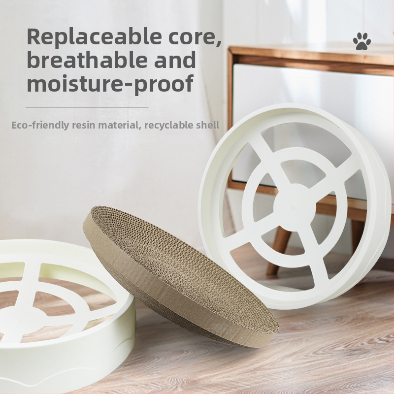 Πίνακας γρατσουνίσματος γάτας με κυκλικό φωλιά, εναλλάξιμος εσωτερικός πυρήνας, γофραρισμένο χαρτί, σετ 5, στυλ Lovable Wind