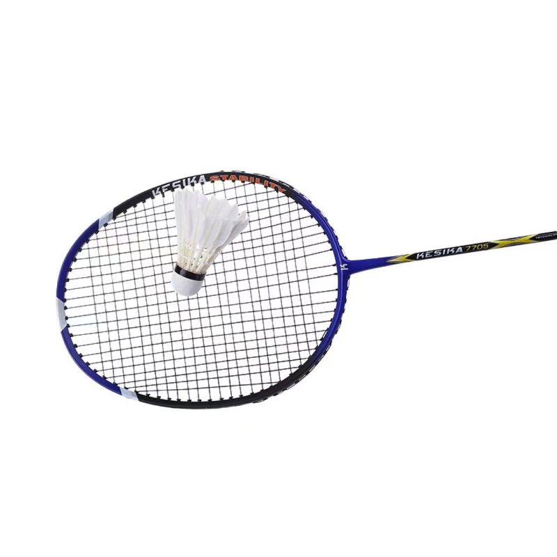 Raketa za badminton Caska — karbonsko vlakno okvir, najlonske žice, direktni udarac, težina 95–100 g, debljina držača G4