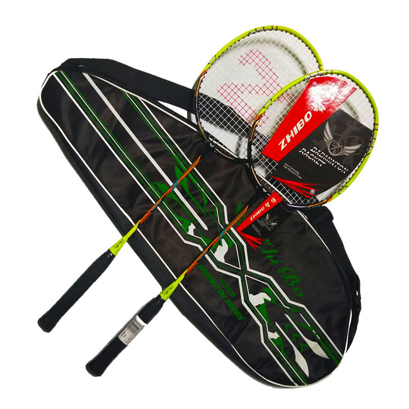 Zhibo badminton reketa – paket od dvije rekete, karbonska vlakna, jednodjelna konstrukcija, ravni vrat, težina 95–100 g