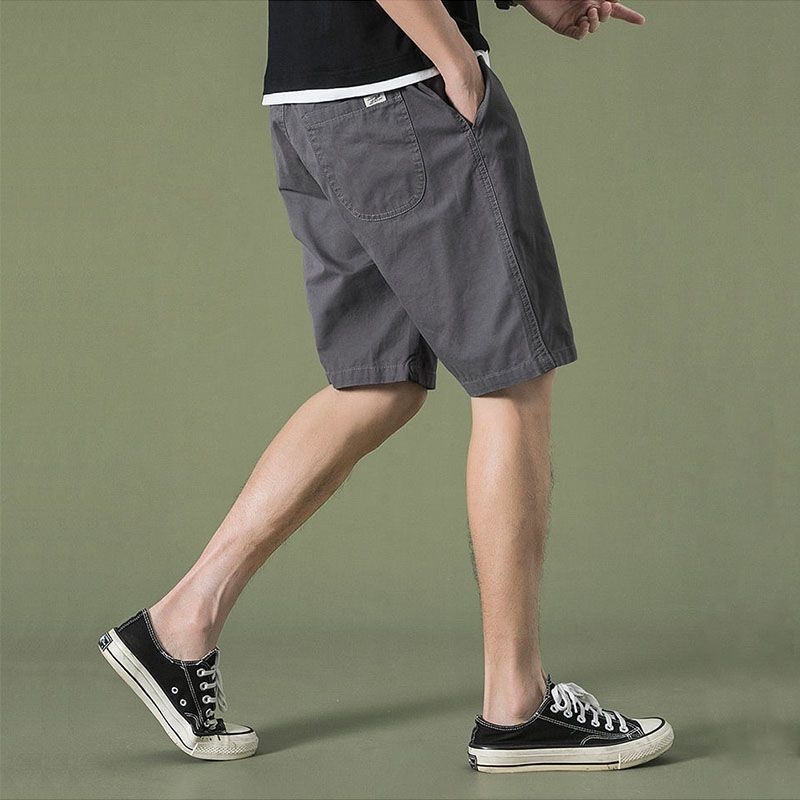 Muške pamučne kratke hlače, slobodan kroj, srednje dužine, ljetna svakodnevna moda, pojas s vezicom, 56% pamuka