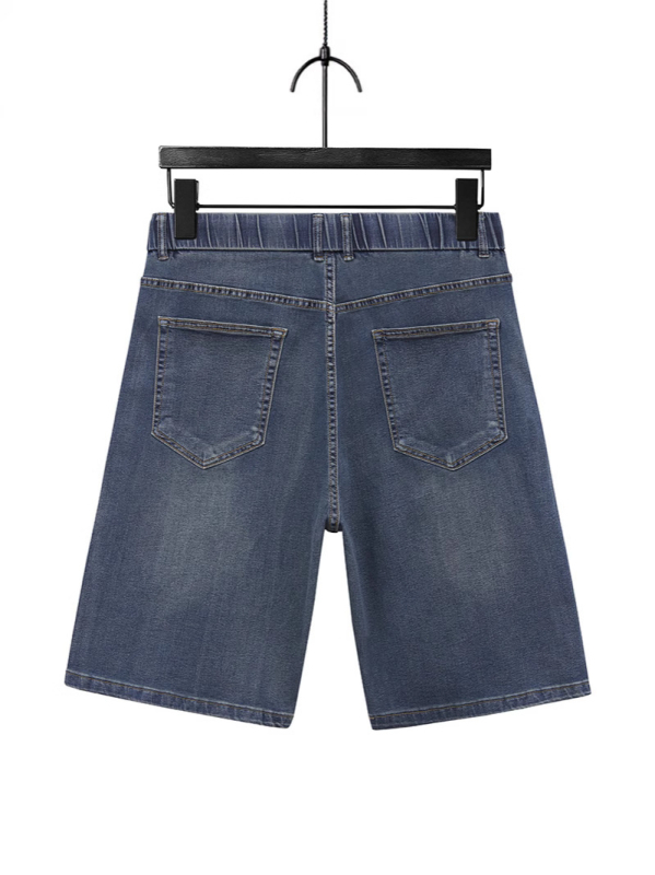 Streč denim šorc, udoban kroj, vintage floral print, pamuk-elastan tkanina, srednje visoki struk