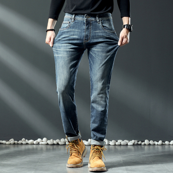 Férfi farmer Slim Fit, rugalmas, egyenes szabású, denim, középmagas derekú