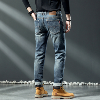 Férfi farmer Slim Fit, rugalmas, egyenes szabású, denim, középmagas derekú