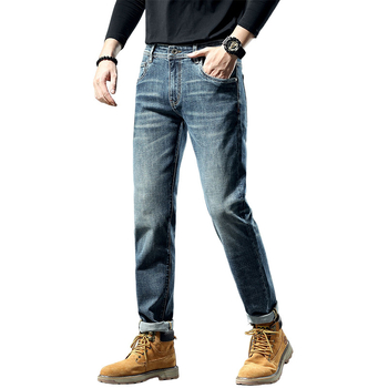 Férfi farmer Slim Fit, rugalmas, egyenes szabású, denim, középmagas derekú