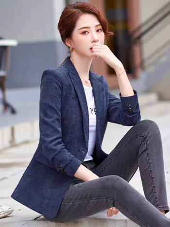 Női corduroy kis zakó, slim fit, rövid modell, zakó gallér, hosszú ujjak, egygombos zárás, casual japán-koreai stílus