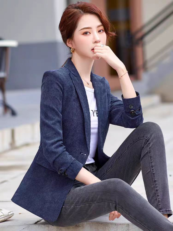 Női corduroy kis zakó, slim fit, rövid modell, zakó gallér, hosszú ujjak, egygombos zárás, casual japán-koreai stílus