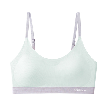 Lányoknak készült nylon/poliamid anyagú melltartó, teljes kosárral, vékony formázott kosárral, szivacsos bélés, fix dupla pántok, légáteresztő, 12–15 éveseknek
