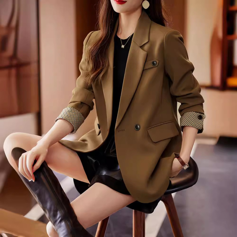 Női slim-fit kosztümzakó, egyszínű mintázat, kosztüm-nyak, hosszú ujjú, dupla soros gombolás, poliészter 95%+