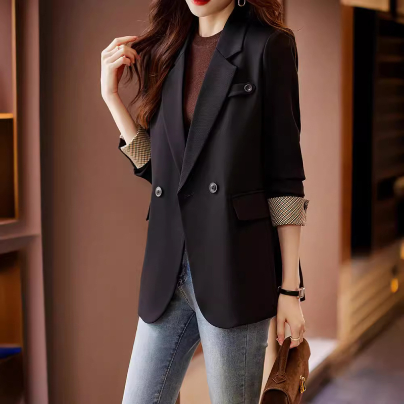 Női slim-fit kosztümzakó, egyszínű mintázat, kosztüm-nyak, hosszú ujjú, dupla soros gombolás, poliészter 95%+