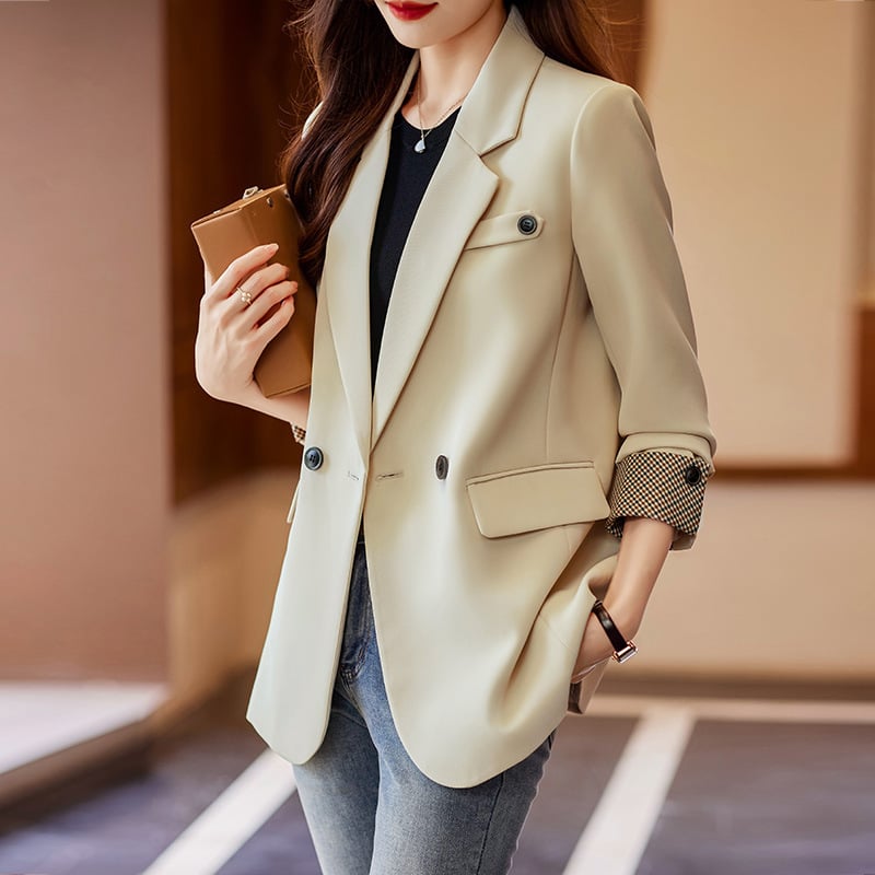 Női slim-fit kosztümzakó, egyszínű mintázat, kosztüm-nyak, hosszú ujjú, dupla soros gombolás, poliészter 95%+