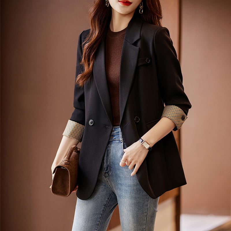 Női slim-fit kosztümzakó, egyszínű mintázat, kosztüm-nyak, hosszú ujjú, dupla soros gombolás, poliészter 95%+