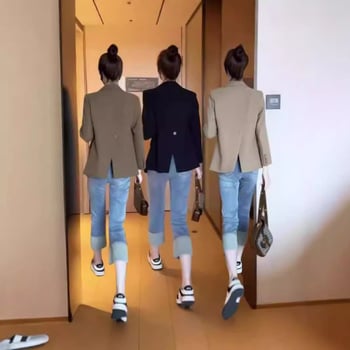 Női slim blazer, öltöny gallér, hosszú ujjú, standard hossz, poliészter 90–95%