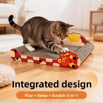 Πλάκα γρατζουνίσματος γάτας από γофραρισμένο χαρτί – ανθεκτική, δεν σπάει, ανθεκτική στις γρατσουνιές; στυλ καρτούν, Μοντέλο MZB1601, Συσκευασία 1, Για όλες τις εποχές