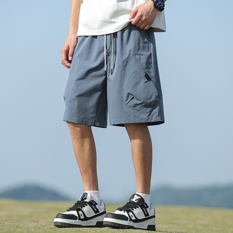 Férfi nyári munkás rövidnadrág, poliészter, sportos stílus, egyenes szabás, középméretű hossz