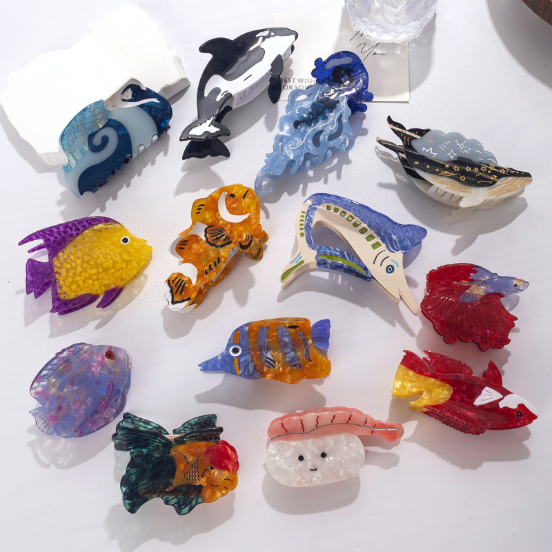 Acetát hajcsipesz hal motívummal – eredeti dizájn, kézzel készült, rögzítő fogó hajcsipesz nőknek