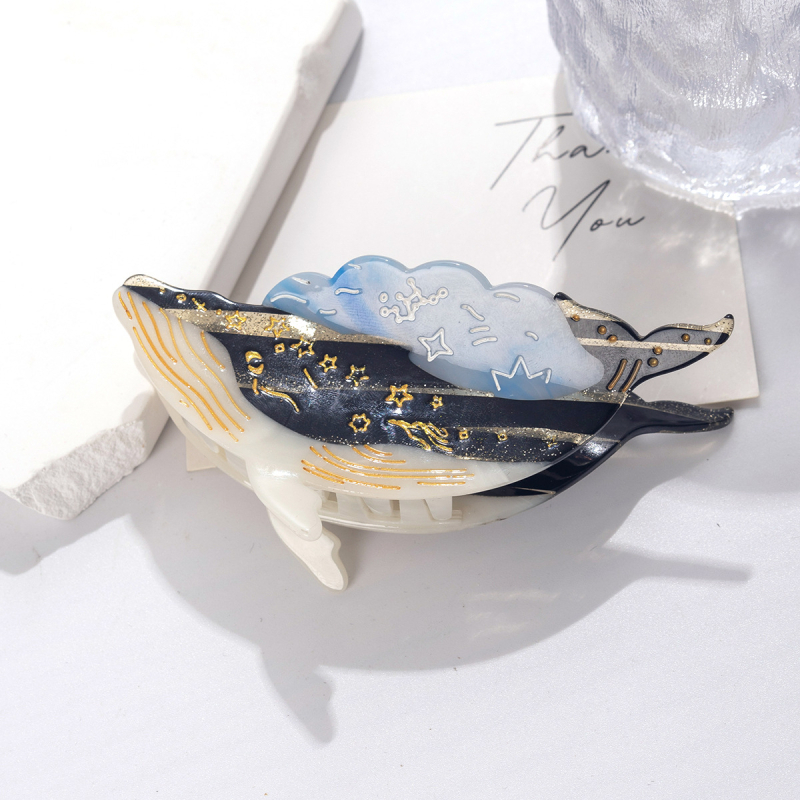 Acetát hajcsipesz hal motívummal – eredeti dizájn, kézzel készült, rögzítő fogó hajcsipesz nőknek