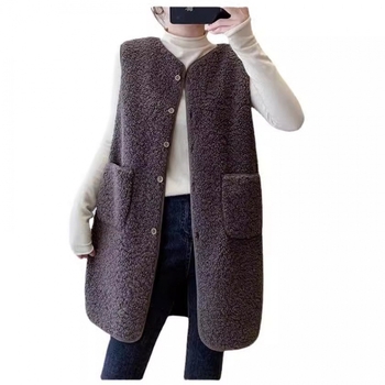 Ženski dugi vest kardigan – okrugli izrez, jednoredno kopčanje, poliester tkanina s poliester punilom, gradski stil