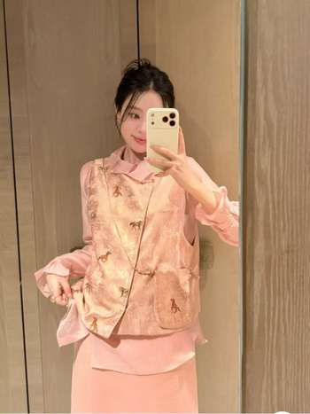 Laneni izvezeni bezruk vest s okruglim izrezom, životinjski uzorak, elegantan stil
