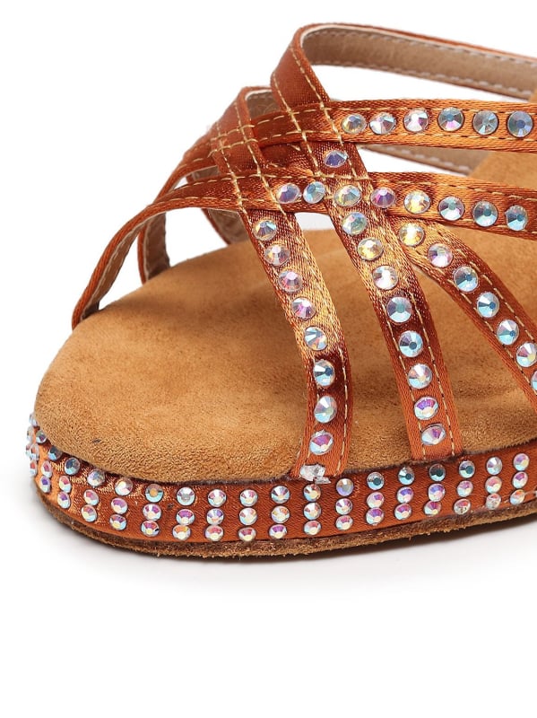 Ženske Latinske plesne cipele s mekim potplatom i platformom, rhinestones, gornji dio od svile, visina potpetice 6–10 cm