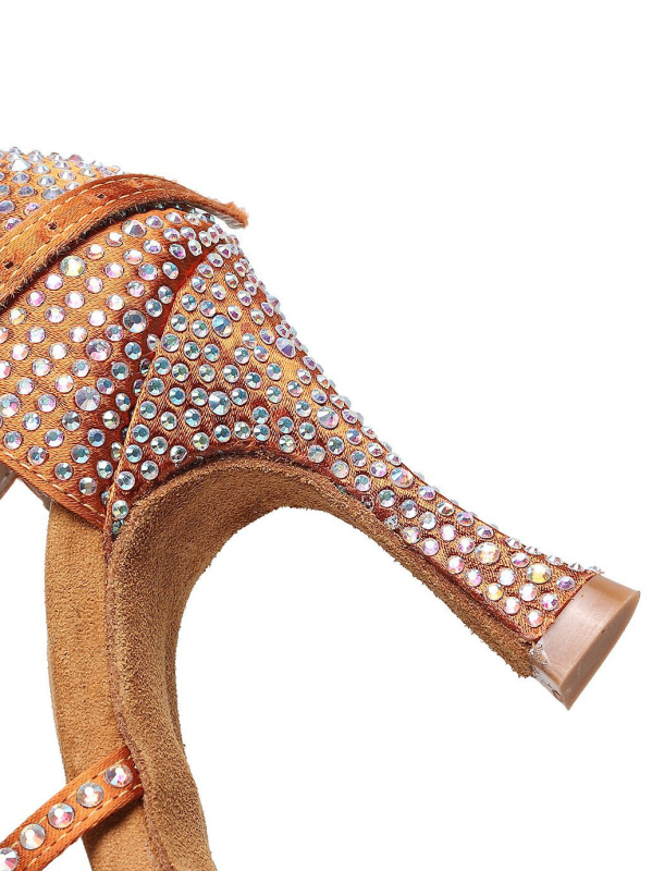 Ženske Latinske plesne cipele s mekim potplatom i platformom, rhinestones, gornji dio od svile, visina potpetice 6–10 cm
