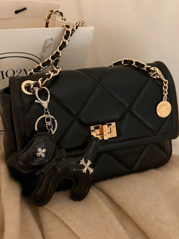 Torba za rame-crossbody od PU kože, gradski minimalistički stil, lančani remen, romb šavovi, horizontalni kvadratni oblik