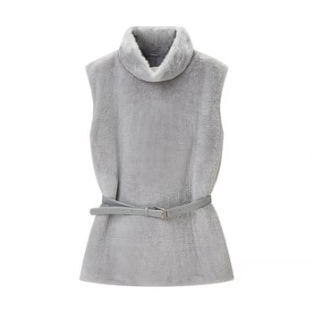 Vesta s stojećim ovratnikom i pojasom u struku - poliester tkanina, standardna duljina, japansko-korejski casual stil