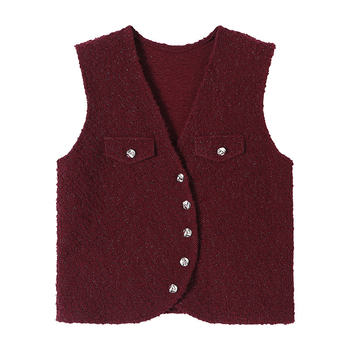 Ženski pleteni vest-kardigan, jesen 2025, V-izrez, kratka duljina, jednobojna boja, elegantan i moderan stil