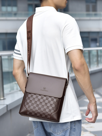 Muška crossbody torba – poslovni stil, PU koža, otporna na habanje, karirani uzorak, model 1837