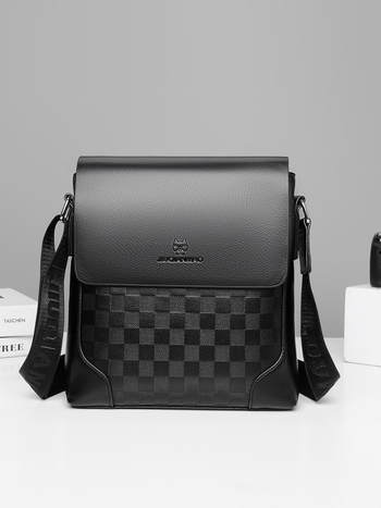 Muška crossbody torba – poslovni stil, PU koža, otporna na habanje, karirani uzorak, model 1837