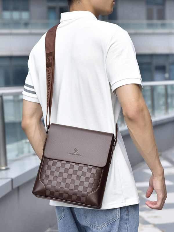 Muška crossbody torba – poslovni stil, PU koža, otporna na habanje, karirani uzorak, model 1837