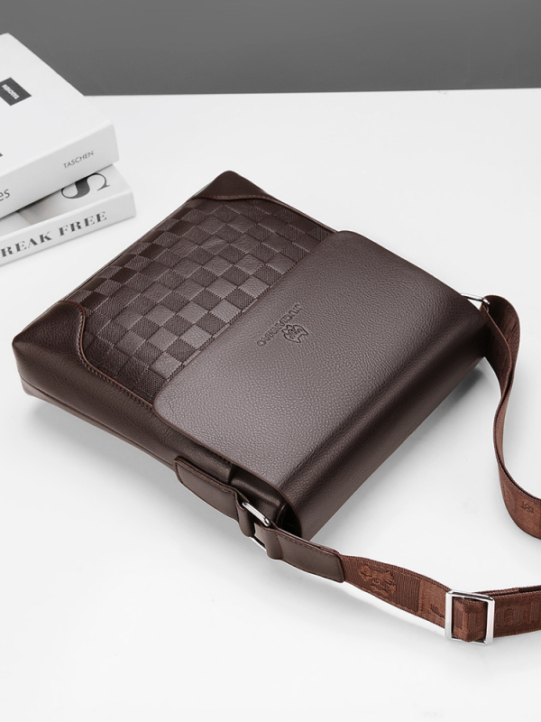 Muška crossbody torba – poslovni stil, PU koža, otporna na habanje, karirani uzorak, model 1837