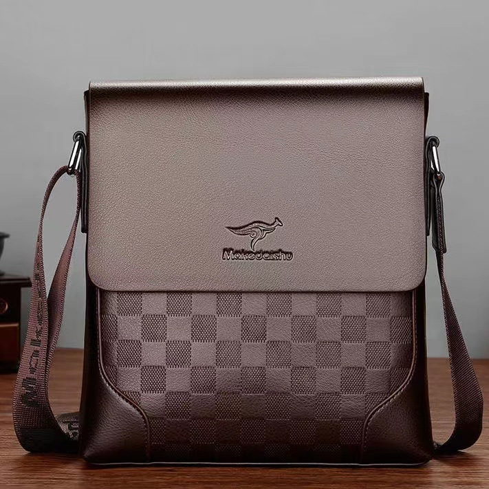 Muška crossbody torba – poslovni stil, PU koža, otporna na habanje, karirani uzorak, model 1837