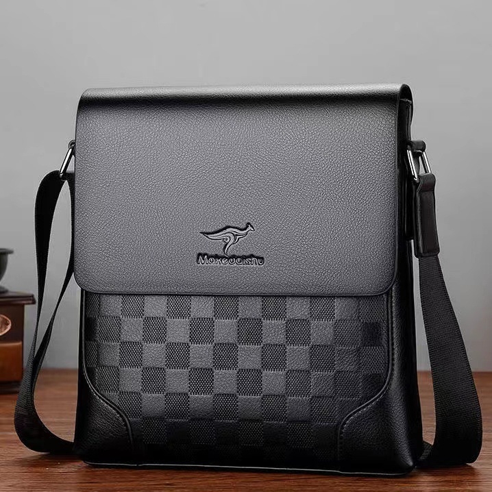 Muška crossbody torba – poslovni stil, PU koža, otporna na habanje, karirani uzorak, model 1837