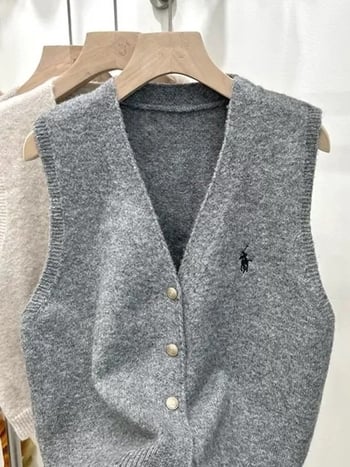 Ženski vest-kardigan s V izrezom, kašmirna mješavina s elastanom i poliesterom, duljina 50–65 cm, kopčanje u jednom redu