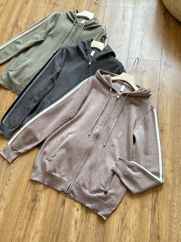 Vuneni kardigan s kapuljom i zipom, casual dizajn s color-block dizajnom, opušten kroj, 80% vuna, 011A901