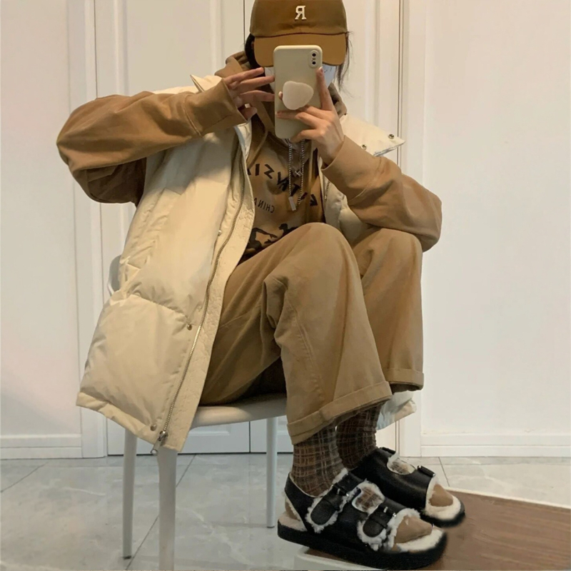 Ženska down vesta, srednje duljine, stojeći ovratnik, prednji zip, poliester, punilo od bijelog patka perja, casual japansko-korejski stil, jesen 2025