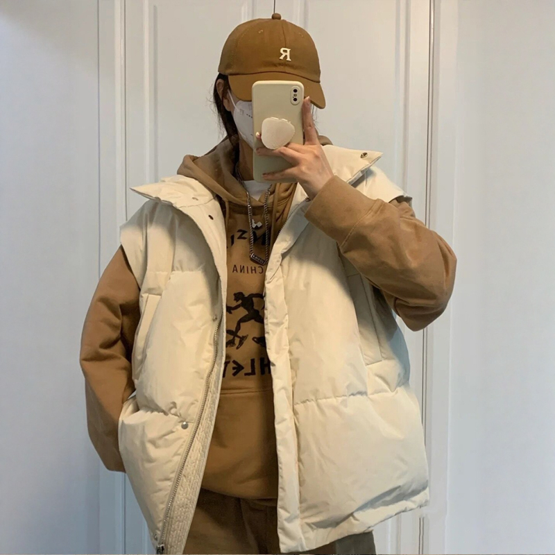 Ženska down vesta, srednje duljine, stojeći ovratnik, prednji zip, poliester, punilo od bijelog patka perja, casual japansko-korejski stil, jesen 2025