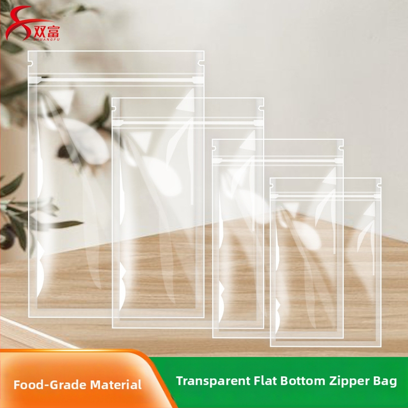 Priehľadný samouzavierací sáčok s plochým dnom na orechy, čaj a občerstvenie | CPP+PET kompozit, tlačené balenie, dĺžka uzávierky 5–20 cm