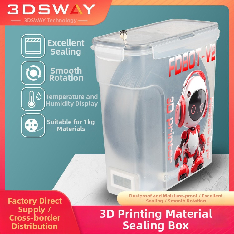 Box na sušenie spotrebného materiálu pre 3D tlač — prachuodolný a vlhkosťodolný uzavretý sklad, plastová konštrukcia, značka 3ds way