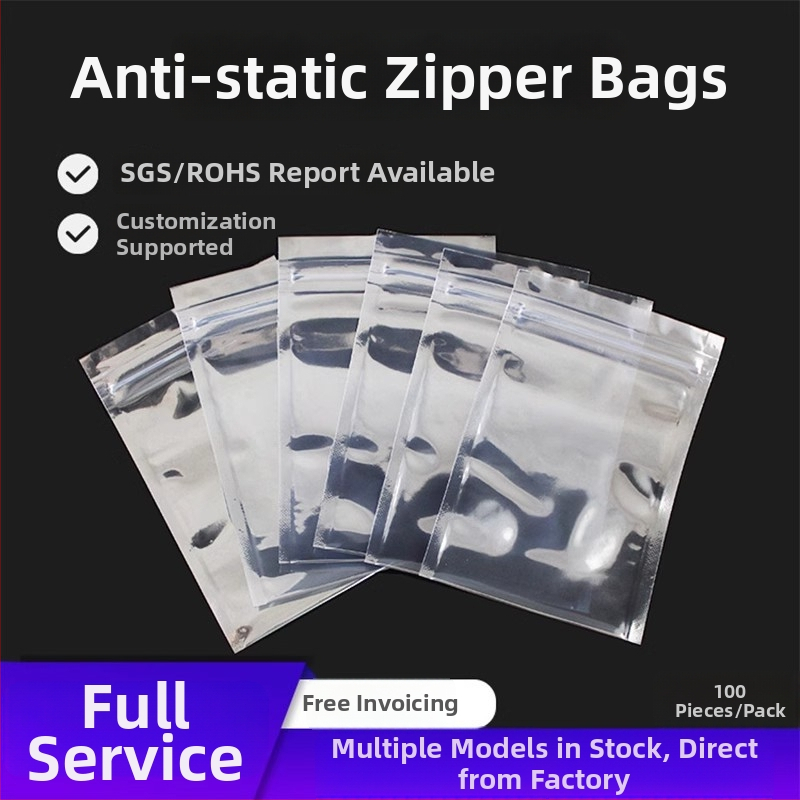 Antistatická plastová taška pre elektroniku – samouzavieracia štítová taška; pôvod Čína; kód produktu: Anti-static ziplock bag; tolerancia ±1–2 mm