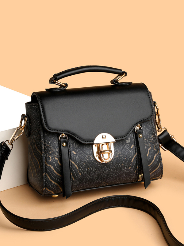 Ženska crossbody torba - PU, vodoravni kvadratni oblik, zaključavanje na bravu, džep sa zipom, podstava od poliestera