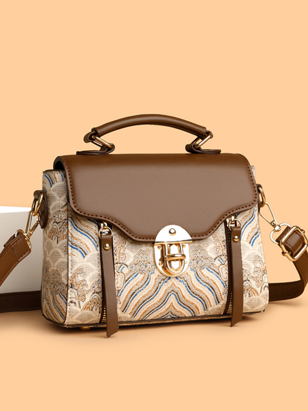 Ženska crossbody torba - PU, vodoravni kvadratni oblik, zaključavanje na bravu, džep sa zipom, podstava od poliestera