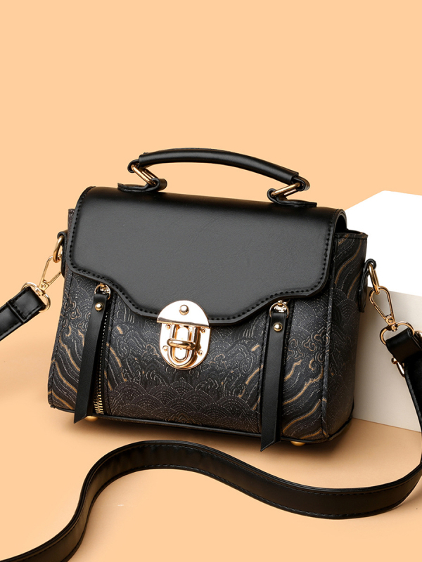 Ženska crossbody torba - PU, vodoravni kvadratni oblik, zaključavanje na bravu, džep sa zipom, podstava od poliestera